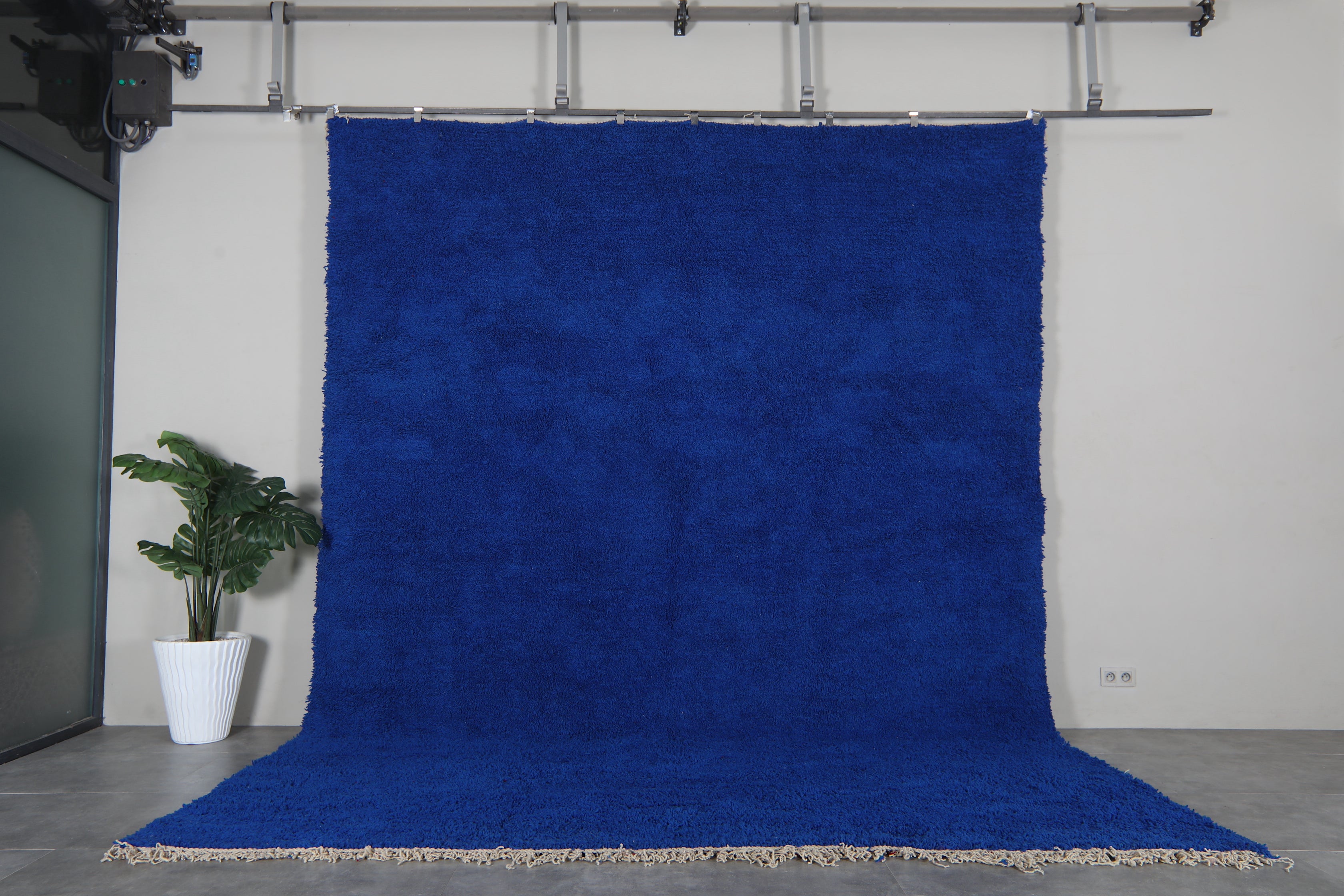 Solid deep blue shag rug –Handmade berber wool rug – Custom size