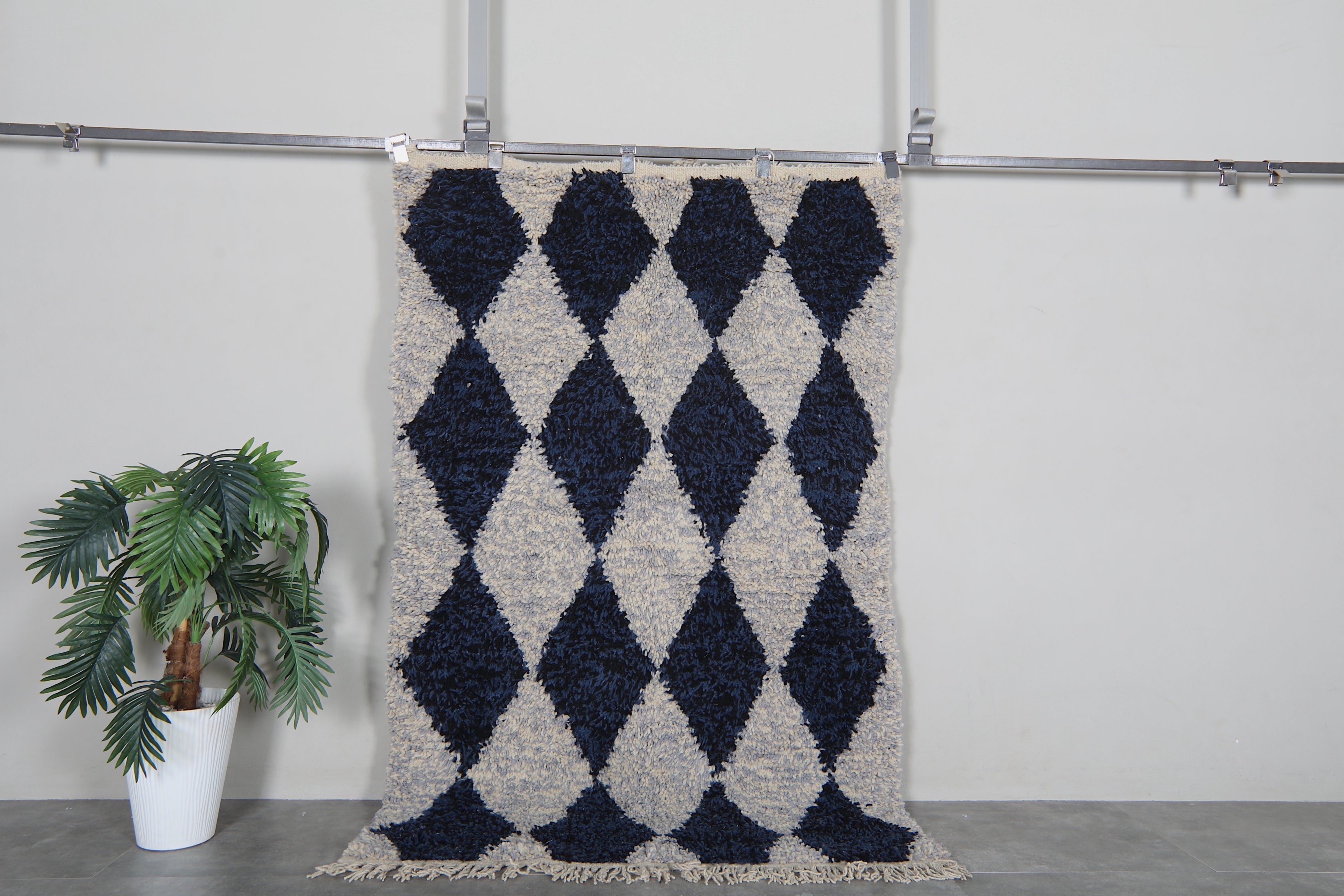 Moroccan gray and blue rug - Handmade Beni ourain berber rug