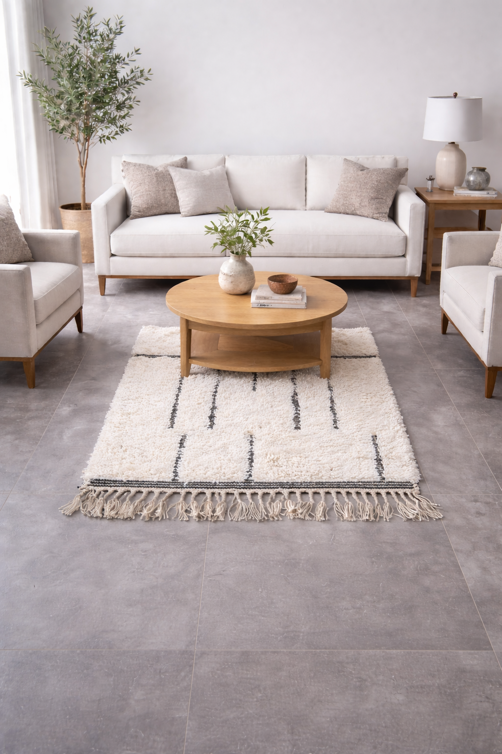 Small ivory Moroccan wool rug 3.1 x 3.6 ft – Handmade shag area