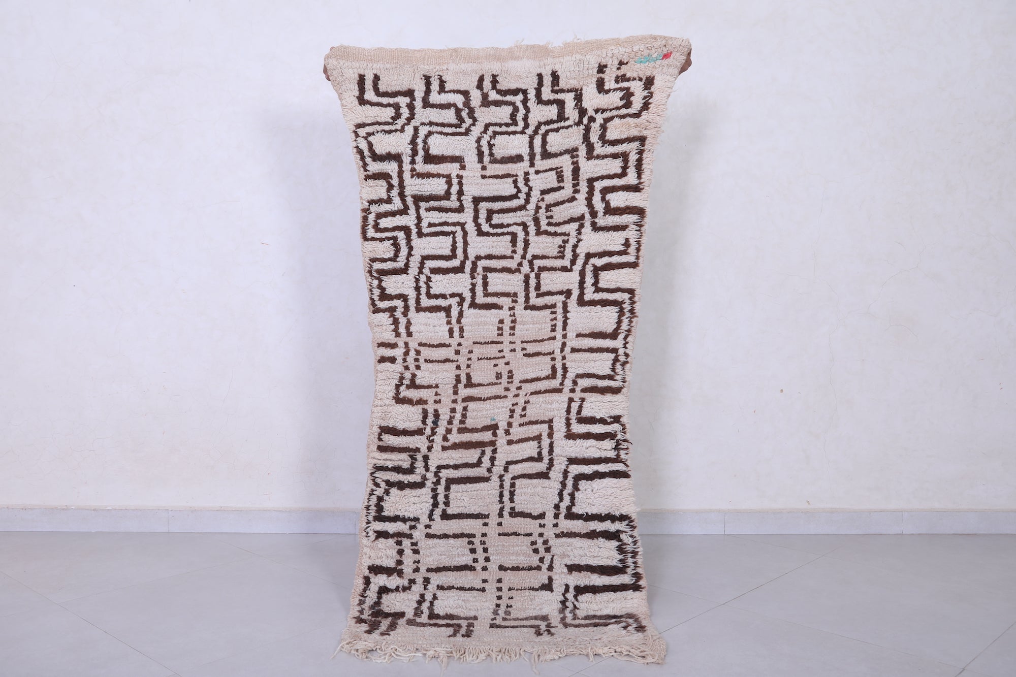 Beige and Brown Moroccan Rug Runner 1.2 X 5.3 Feet Boucherouite Rug