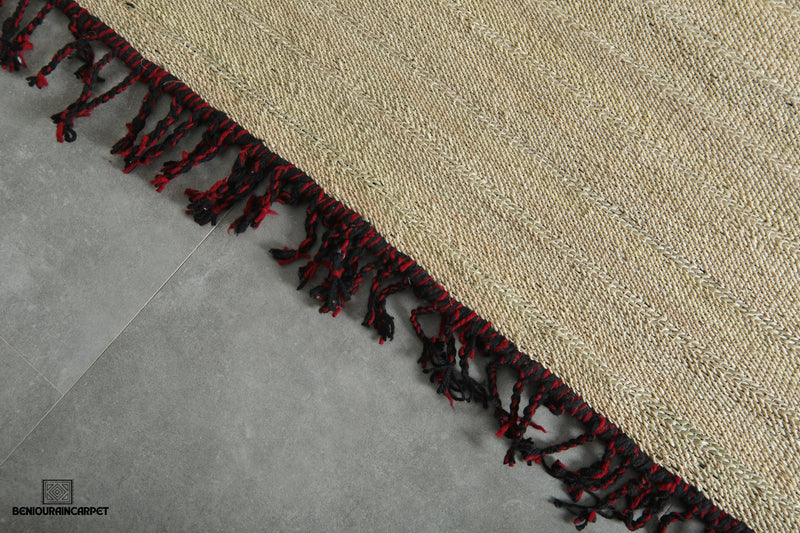 Custom Moroccan hssira rug - Handmade palm leaf mat with red and black wool design