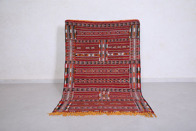 Handwoven Moroccan Rug 3.7 FT X 5.6 FT – Vibrant Berber Design - Handwoven Kilim