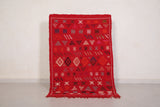 Red Moroccan rug 3.2 ft x 4.7 ft, Small kilim rug