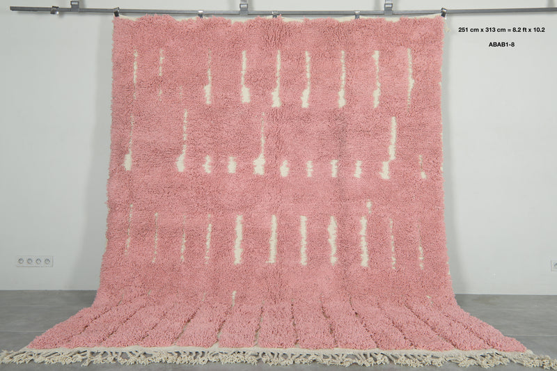Handmade pink and white Moroccan wool rug - 8.2 ft x 10.2