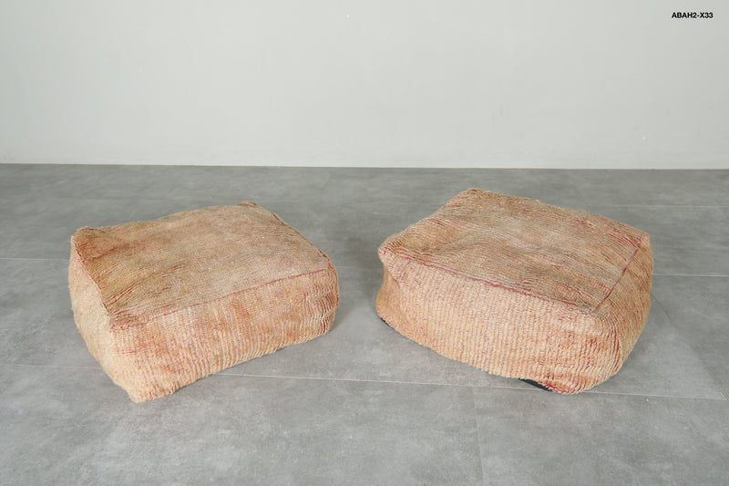 Beige wool ottoman poufs - Handwoven floor cushions