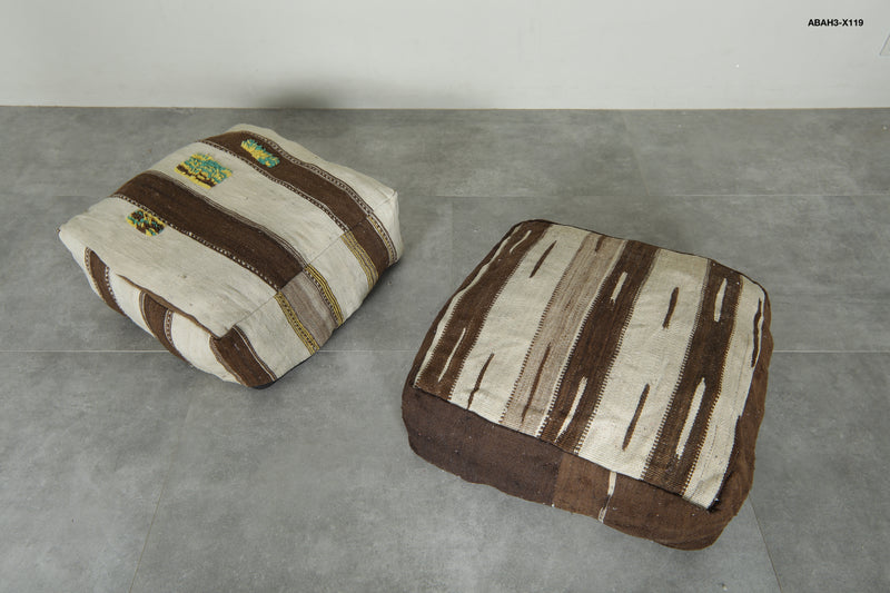 Moroccan kilim poufs - Brown & beige wool floor cushions