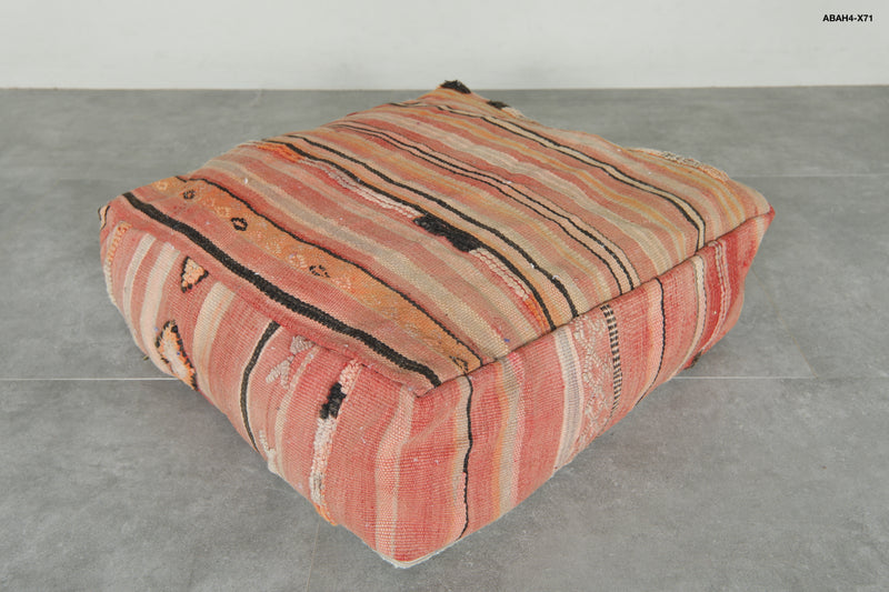 Geometric Moroccan kilim pouf - Handwoven wool floor