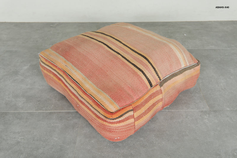 Striped kilim pouf - Handwoven Moroccan pouf
