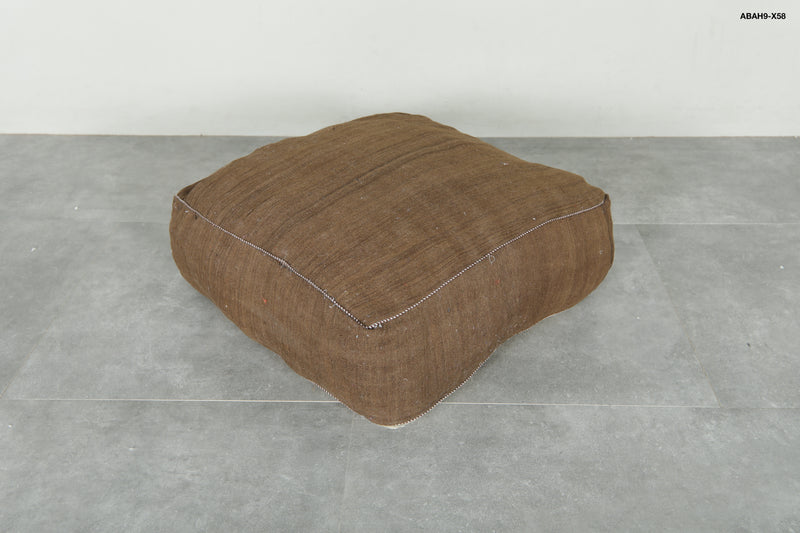 Brown Moroccan kilim pouf - Handwoven wool floor