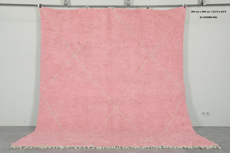 Pink Moroccan beni ourain rug with beige diamond design - 8.3 ft x 9.8 ft