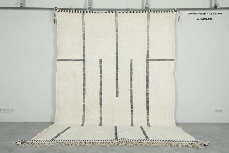 White minimalist Moroccan flatwoven rug - 7.5 ft x 10 ft