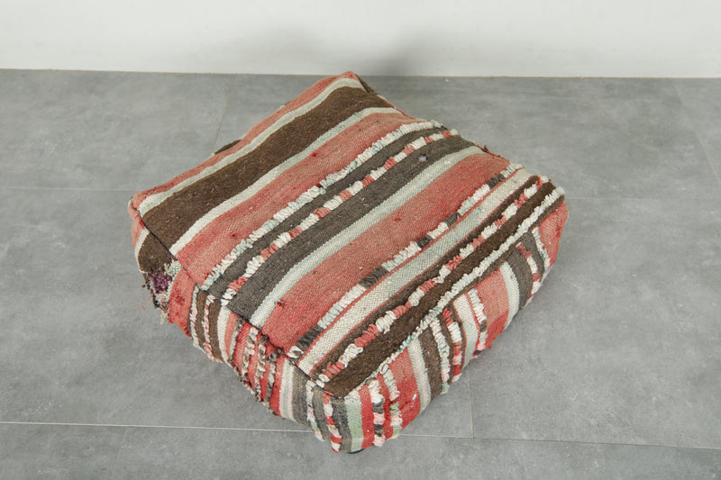 Striped Moroccan kilim pouf – Handwoven wool