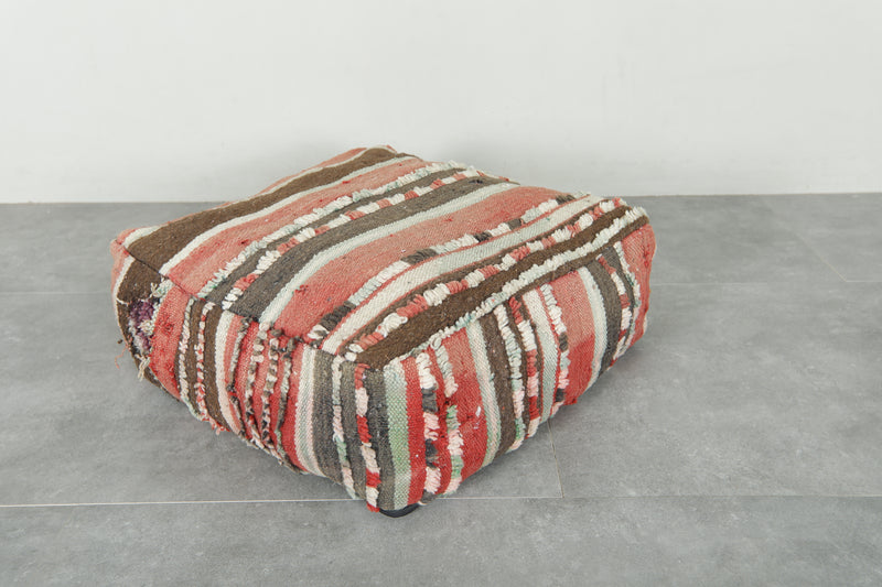 Striped Moroccan kilim pouf – Handwoven wool