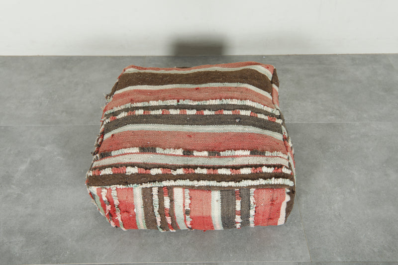 Striped Moroccan kilim pouf – Handwoven wool
