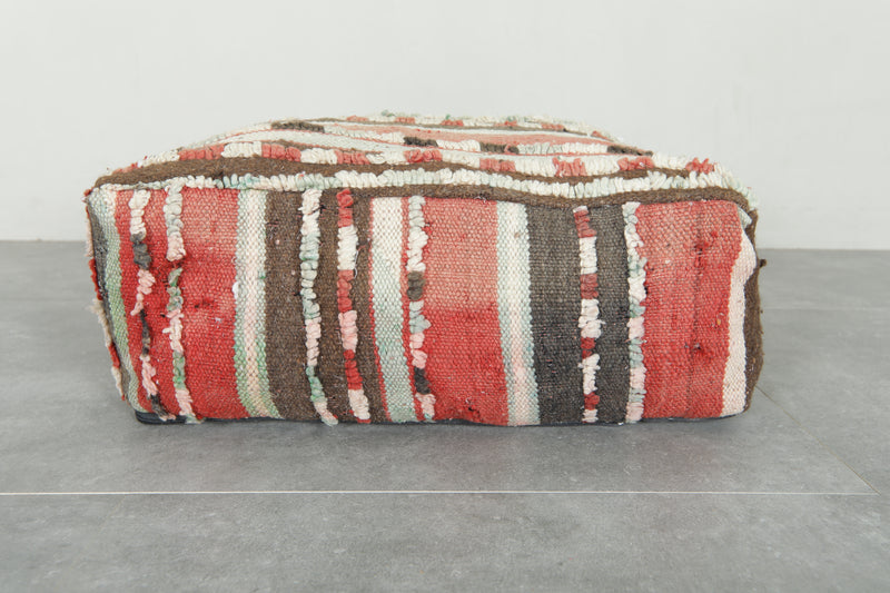 Striped Moroccan kilim pouf – Handwoven wool