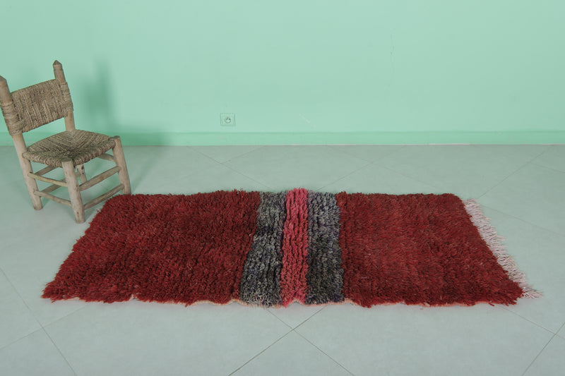 Moroccan Berber Rug – 2.5 x 5.4 Feet – Modern Striped Handwoven Design - Boucherouite Rugs