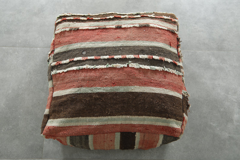 Striped Moroccan kilim pouf – Handwoven wool