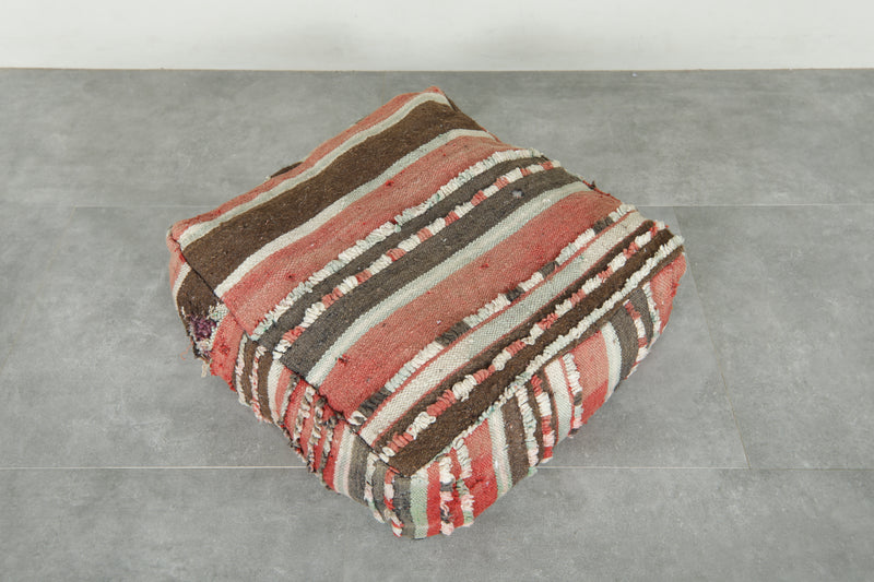 Striped Moroccan kilim pouf – Handwoven wool