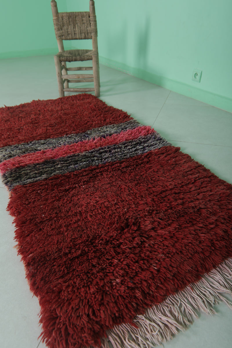 Moroccan Berber Rug – 2.5 x 5.4 Feet – Modern Striped Handwoven Design - Boucherouite Rugs
