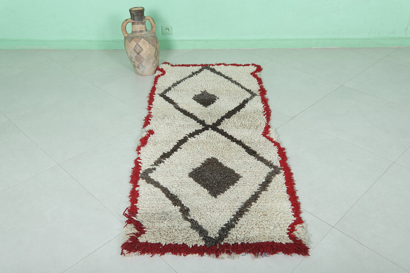 Moroccan Rug - Geometric Design with Red Border 2.2ft x 5.6ft | Handmade - moroccan rug