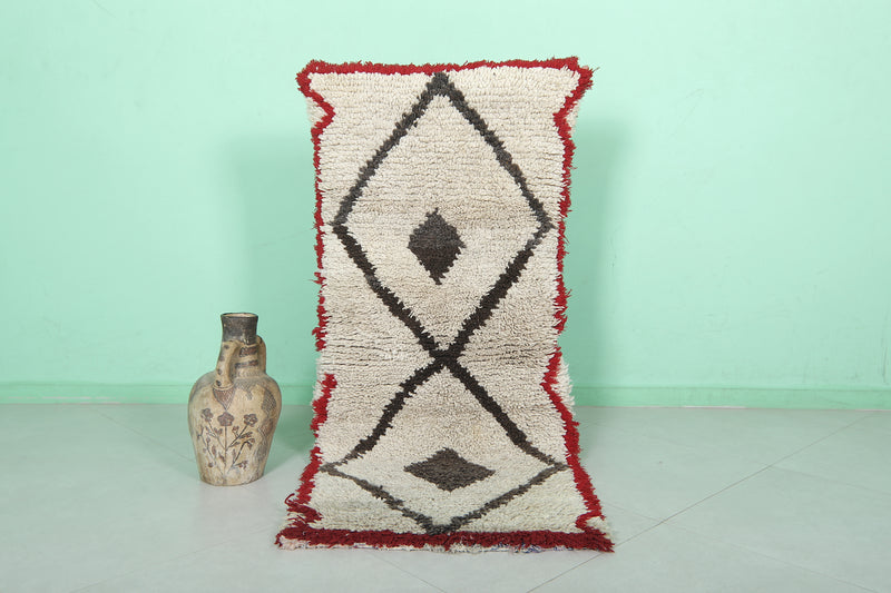 Moroccan Rug - Geometric Design with Red Border 2.2ft x 5.6ft | Handmade - moroccan rug