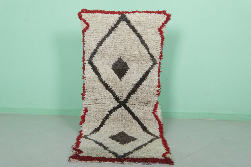 Moroccan Rug - Geometric Design with Red Border 2.2ft x 5.6ft | Handmade - moroccan rug