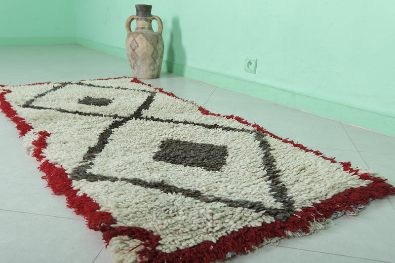 Moroccan Rug - Geometric Design with Red Border 2.2ft x 5.6ft | Handmade - moroccan rug