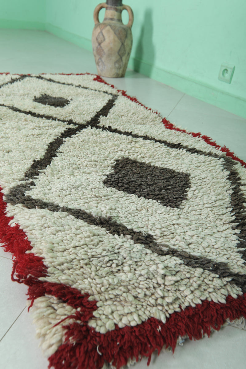 Moroccan Rug - Geometric Design with Red Border 2.2ft x 5.6ft | Handmade - moroccan rug