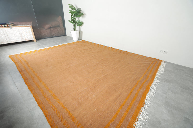 Orange minimalist Moroccan rug - Custom size
