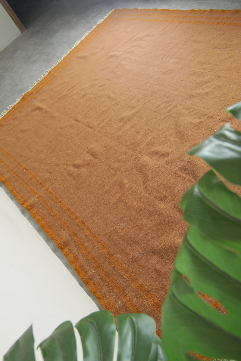 Orange minimalist Moroccan rug - Custom size