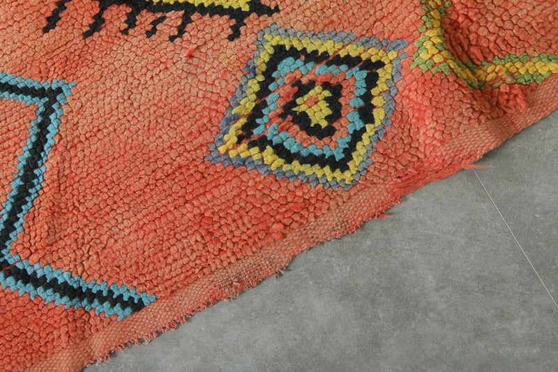 Orange azilal rug - Moroccan wool carpet with geometric diamonds - 5.6 ft x 9.4 ft