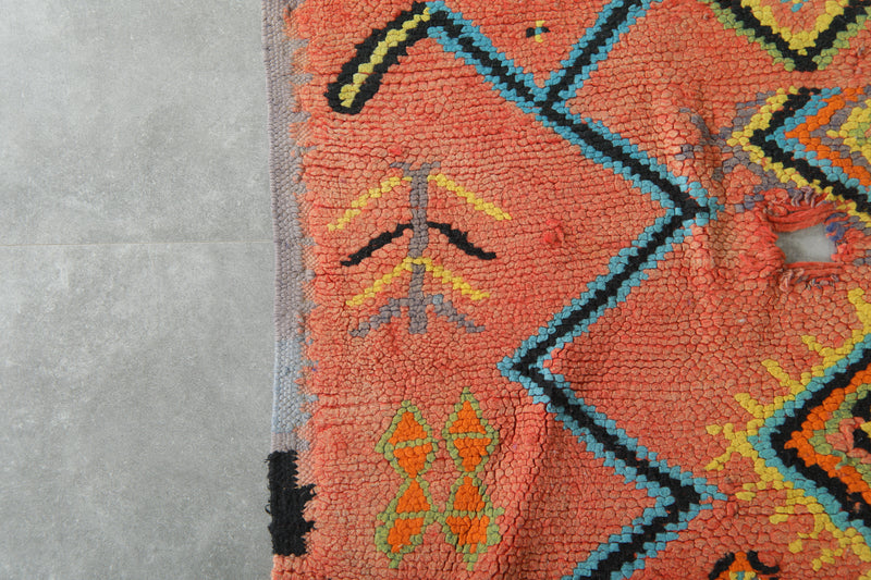 Orange azilal rug - Moroccan wool carpet with geometric diamonds - 5.6 ft x 9.4 ft