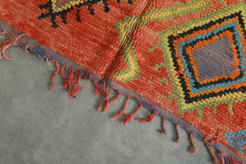 Orange azilal rug - Moroccan wool carpet with geometric diamonds - 5.6 ft x 9.4 ft