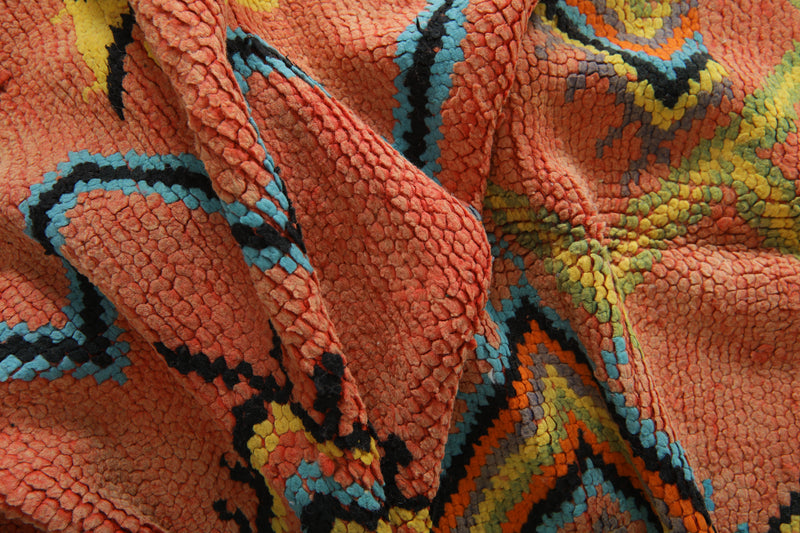 Orange azilal rug - Moroccan wool carpet with geometric diamonds - 5.6 ft x 9.4 ft