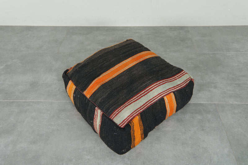 Black & orange Moroccan kilim pouf