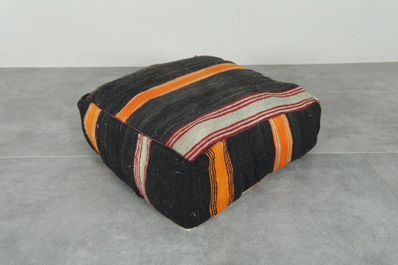 Black & orange Moroccan kilim pouf