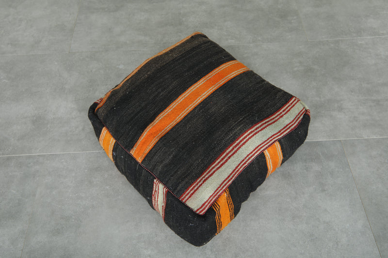 Black & orange Moroccan kilim pouf