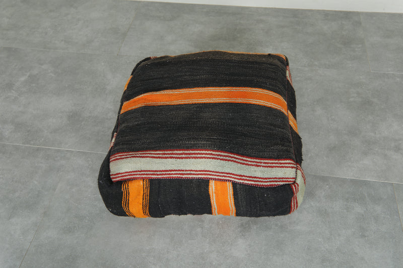 Black & orange Moroccan kilim pouf
