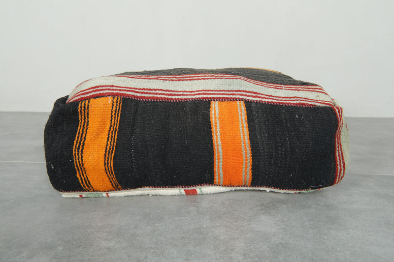 Black & orange Moroccan kilim pouf