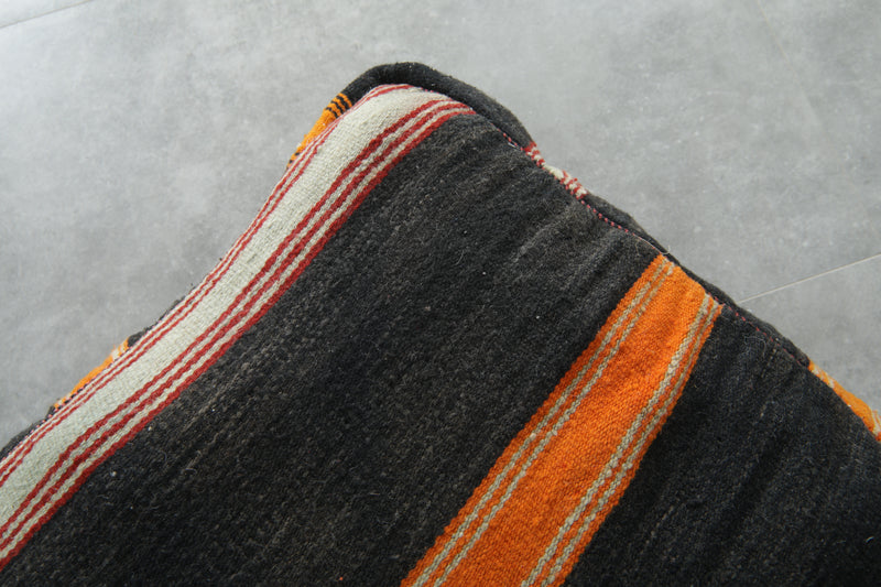 Black & orange Moroccan kilim pouf