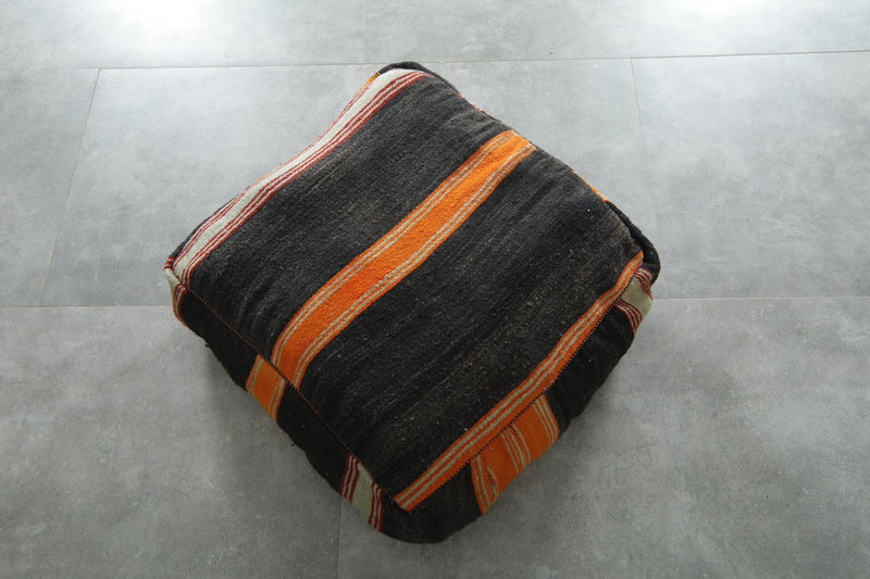 Black & orange Moroccan kilim pouf