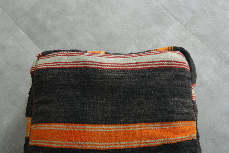 Black & orange Moroccan kilim pouf