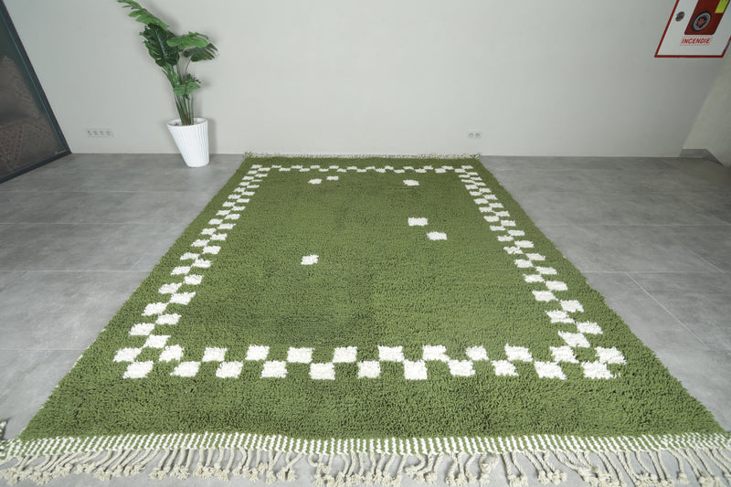 Green Moroccan rug with white checkered design - Custom size