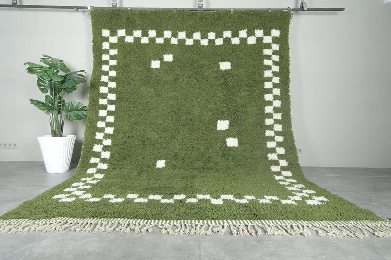 Green Moroccan rug with white checkered design - Custom size