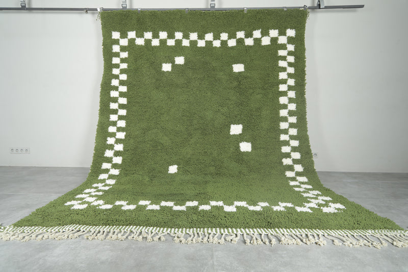 Green Moroccan rug with white checkered design - Custom size
