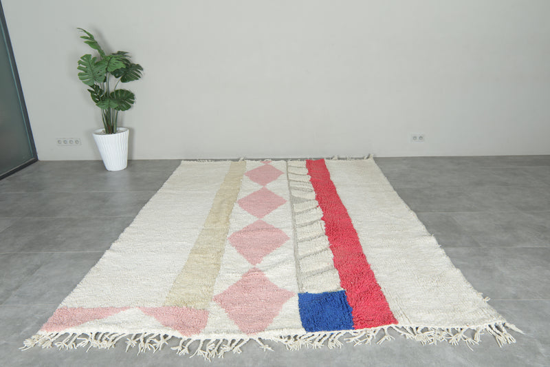 Moroccan Wool Rug 7.3 x 9.6 ft – Handmade Azilal Berber Carpet with Ivory Base
