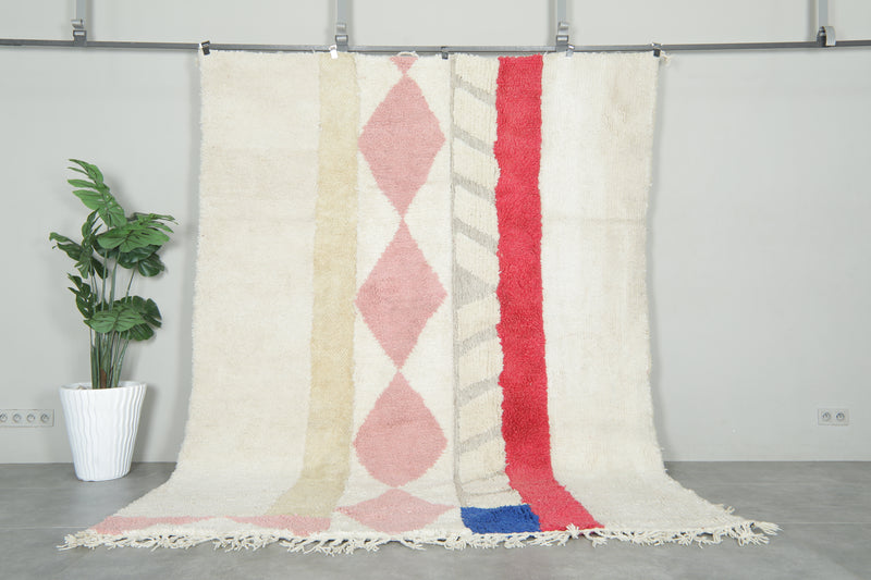 Moroccan Wool Rug 7.3 x 9.6 ft – Handmade Azilal Berber Carpet with Ivory Base