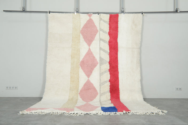 Moroccan Wool Rug 7.3 x 9.6 ft – Handmade Azilal Berber Carpet with Ivory Base