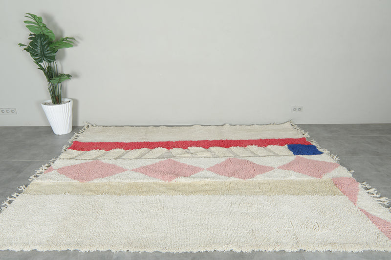 Moroccan Wool Rug 7.3 x 9.6 ft – Handmade Azilal Berber Carpet with Ivory Base