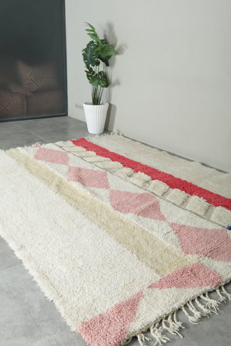 Moroccan Wool Rug 7.3 x 9.6 ft – Handmade Azilal Berber Carpet with Ivory Base